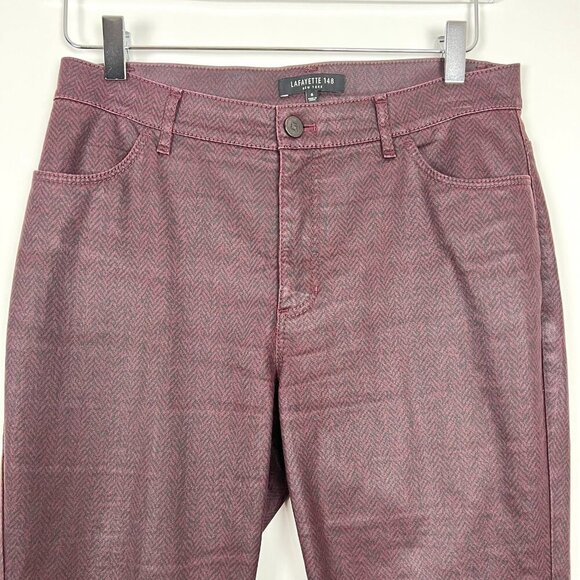 Lafayette 148 Coated Jeans Womens 6 Burgundy Mid Rise Straight Herringbone Print - Picture 2 of 13